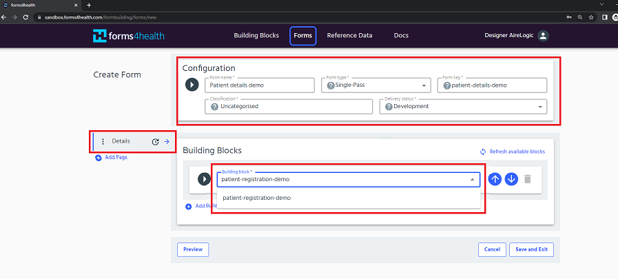 add form details